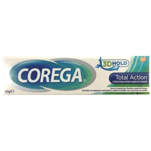 Corega 3D Hold Total Action Στερεωτική Κρέμα Οδοντοστοιχιών για Δυνατή Συγκράτηση και Επιπλέον Μασητική Δύναμη 40gr Corega 3D Hold Total Action Στερεωτική Κρέμα Οδοντοστοιχιών για Δυνατή Συγκράτηση και Επιπλέον Μασητική Δύναμη 40gr