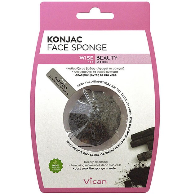 Vican Wise Beauty Konjac Face Sponge Bamboo Charcoal Powder 1τμχ Vican Wise Beauty Konjac Face Sponge Bamboo Charcoal Powder 1τμχ
