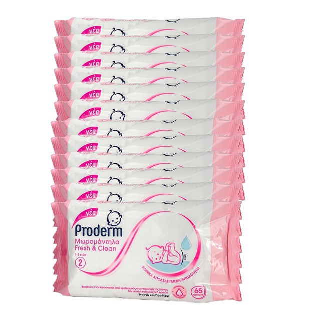 Proderm Πακέτο Προσφοράς Fresh & Clean Μωρομάντηλα για την Προστασία από Ερεθισμούς στην Περιοχή της Πάνας 1-3 Ετών 12x65Τεμάχια Proderm Πακέτο Προσφοράς Fresh & Clean Μωρομάντηλα για την Προστασία από Ερεθισμούς στην Περιοχή της Πάνας 1-3 Ετών 12x65Τεμάχια