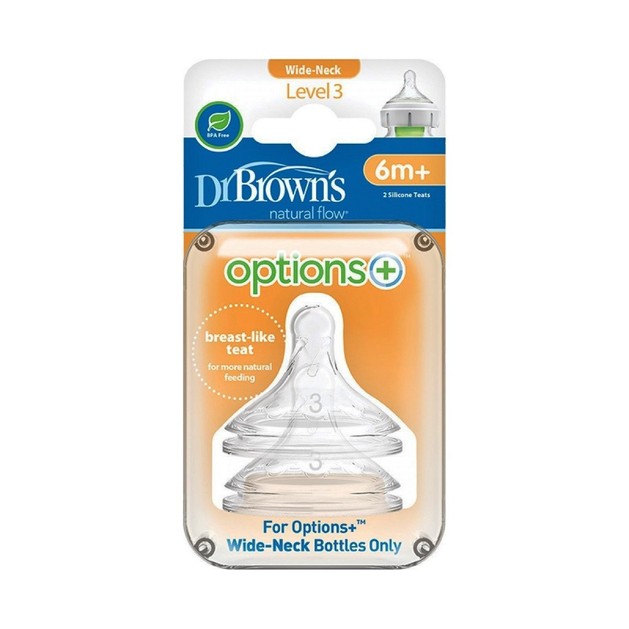 Dr. Brown\'s 382-GB Θηλές Σιλικόνης για Μπιμπερό με φαρδύ λαιμό, επίπεδο 3, για βρέφη 6 μηνών και άνω, 2 τεμάχια Dr. Brown\'s 382-GB Θηλές Σιλικόνης για Μπιμπερό με φαρδύ λαιμό, επίπεδο 3, για βρέφη 6 μηνών και άνω, 2 τεμάχια