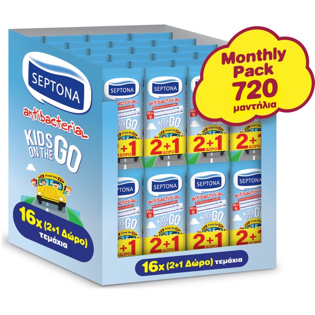 Septona Monthly Pack Antibacterial Kids on The Go Wipes 720 Τεμάχια Septona Monthly Pack Antibacterial Kids on The Go Wipes 720 Τεμάχια