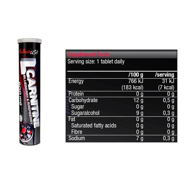 Biotech Usa L-Carnitine Effervescent 500mg 20tabs Biotech Usa L-Carnitine Effervescent 500mg 20tabs