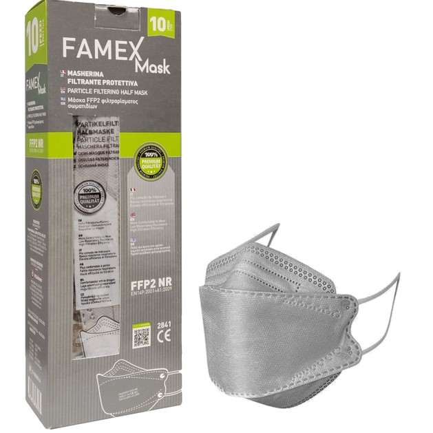 Famex Mask Μάσκες Υψηλής Προστασίας μιας Χρήσης FFP2 NR KN95 σε Γκρι Χρώμα 10 Τεμάχια Famex Mask Μάσκες Υψηλής Προστασίας μιας Χρήσης FFP2 NR KN95 σε Γκρι Χρώμα 10 Τεμάχια