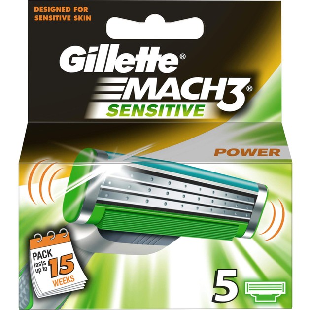 Gillette Mach 3 Power Sensitive Ανταλλακτικά Σχεδιασμένα για το Ευαίσθητο Δέρμα με Προηγμένη Κινούμενη Κεφαλή 5τμχ Gillette Mach 3 Power Sensitive Ανταλλακτικά Σχεδιασμένα για το Ευαίσθητο Δέρμα με Προηγμένη Κινούμενη Κεφαλή 5τμχ