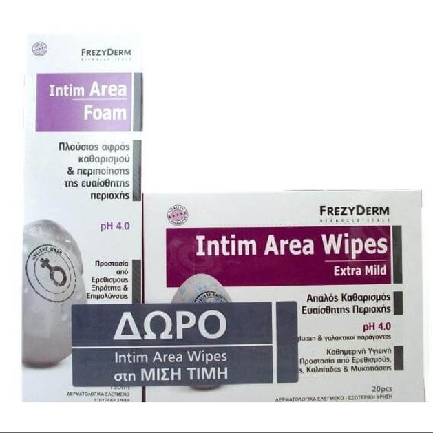 Frezyderm Set Intim Area ph (Αφρός) 4.0 150ml & Δώρο 20 Μαντηλάκια Intim Area Wipes Extra Mild ph 4.00 Frezyderm Set Intim Area ph (Αφρός) 4.0 150ml & Δώρο 20 Μαντηλάκια Intim Area Wipes Extra Mild ph 4.00