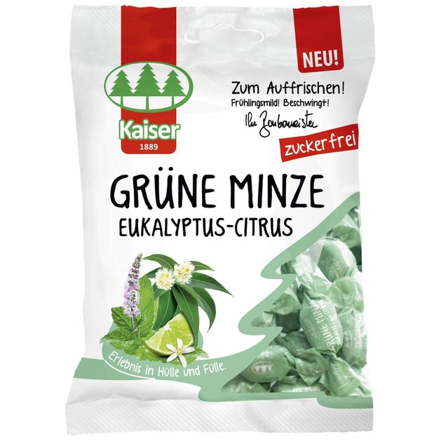 Kaiser Grune Minze Eukalyptus Citrus με Ευκάλυπτο, Δυόσμος και Lime Χωρίς Ζάχαρη 60gr Kaiser Grune Minze Eukalyptus Citrus με Ευκάλυπτο, Δυόσμος και Lime Χωρίς Ζάχαρη 60gr