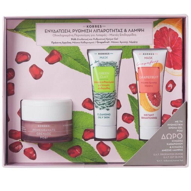 Korres Πακέτο Προσφοράς Pomegranate Cream Gel Λιπαρές-Μικτές Επιδερμίδες 40ml &Δώρο Green Clay Mask 18ml & Grapefruit Mask 18ml Korres Πακέτο Προσφοράς Pomegranate Cream Gel Λιπαρές-Μικτές Επιδερμίδες 40ml &Δώρο Green Clay Mask 18ml & Grapefruit Mask 18ml