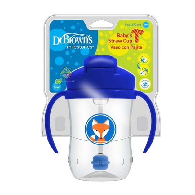Dr Brown\'s Baby\'s First Straw Cup Κύπελλο με Εύπλαστο Καλαμάκι Μπλε TC91012 από 6 Μηνών 270ml Dr Brown\'s Baby\'s First Straw Cup Κύπελλο με Εύπλαστο Καλαμάκι Μπλε TC91012 από 6 Μηνών 270ml