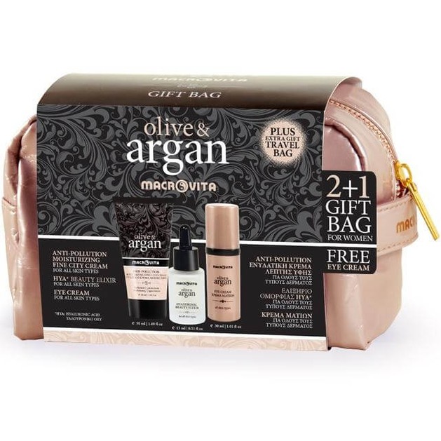Macrovita Πακέτο Προσφοράς Argan Anti-Pollution Fluide Creme 50ml, Hyaluronic Beauty Elixir 15ml &Δώρο Eye Cream 30ml + gift bag Macrovita Πακέτο Προσφοράς Argan Anti-Pollution Fluide Creme 50ml, Hyaluronic Beauty Elixir 15ml &Δώρο Eye Cream 30ml + gift bag