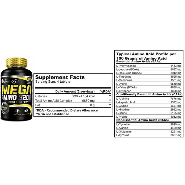 Biotech Usa Mega Amino 3200 Βασικά Αμινοξέα 100tabs Biotech Usa Mega Amino 3200 Βασικά Αμινοξέα 100tabs
