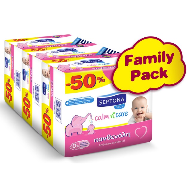 Septona Baby Calm n\' Care Wipes Panthenol Multi Buy Βρεφικά Μωρομάντηλα με Πανθενόλη για Λιγότερους Ερεθισμούς 3x(3x75) Τεμάχια Septona Baby Calm n\' Care Wipes Panthenol Multi Buy Βρεφικά Μωρομάντηλα με Πανθενόλη για Λιγότερους Ερεθισμούς 3x(3x75) Τεμάχια