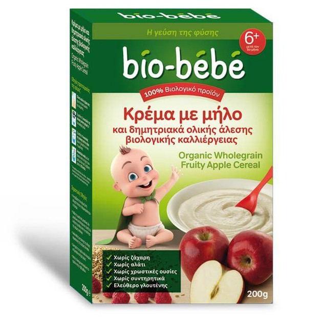Bio Bebe Κρέμα με μήλο & δημητριακά ολικής άλεσης βιολογικής καλλιέργειας 200gr Bio Bebe Κρέμα με μήλο & δημητριακά ολικής άλεσης βιολογικής καλλιέργειας 200gr