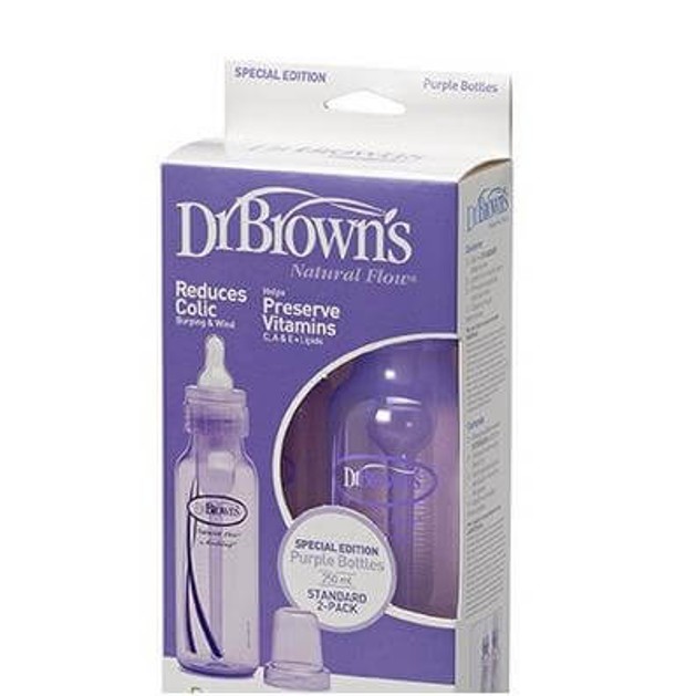 Dr. Brown\'s Natural Flow 213 Χρώμα Μωβ Πλαστικό Μπιμπερό Με Στενό Λαιμό & Φυσική Ροή Θηλή Σιλικόνης 2 τμχ, 2x250ml Dr. Brown\'s Natural Flow 213 Χρώμα Μωβ Πλαστικό Μπιμπερό Με Στενό Λαιμό & Φυσική Ροή Θηλή Σιλικόνης 2 τμχ, 2x250ml