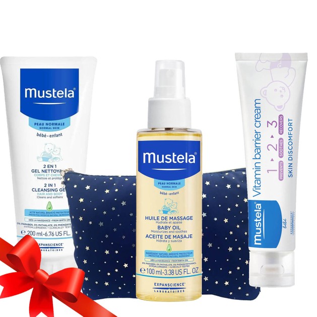Mustela Baby Πακέτο Προσφοράς 2 in 1 Cleansing Gel 200ml, Baby Oil 100ml, 123 Vitamin Barrier Cream 100ml & Δώρο Υπέροχο Νεσεσέρ Mustela Baby Πακέτο Προσφοράς 2 in 1 Cleansing Gel 200ml, Baby Oil 100ml, 123 Vitamin Barrier Cream 100ml & Δώρο Υπέροχο Νεσεσέρ