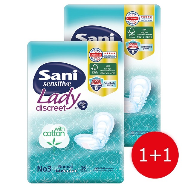 Sani Πακέτο Προσφοράς Sensitive Lady Discreet With Cotton No3 Normal Σερβιέτες Ακράτειας με Βαμβάκι 2x16 Τεμάχια Sani Πακέτο Προσφοράς Sensitive Lady Discreet With Cotton No3 Normal Σερβιέτες Ακράτειας με Βαμβάκι 2x16 Τεμάχια