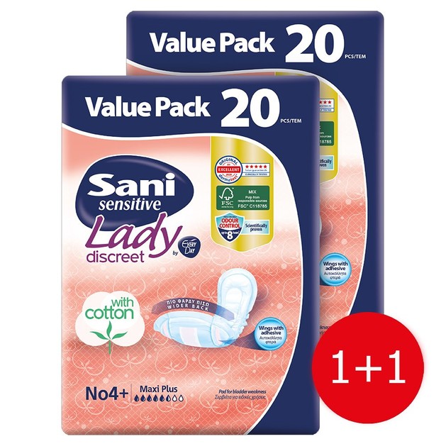 Sani Πακέτο Προσφοράς Sensitive Lady Discreet Maxi Plus No 4+ Value Pack Σερβιέτες Ακράτειας με Βαμβάκι 2x20Τεμάχια, Ειδική Τιμή Sani Πακέτο Προσφοράς Sensitive Lady Discreet Maxi Plus No 4+ Value Pack Σερβιέτες Ακράτειας με Βαμβάκι 2x20Τεμάχια, Ειδική Τιμή