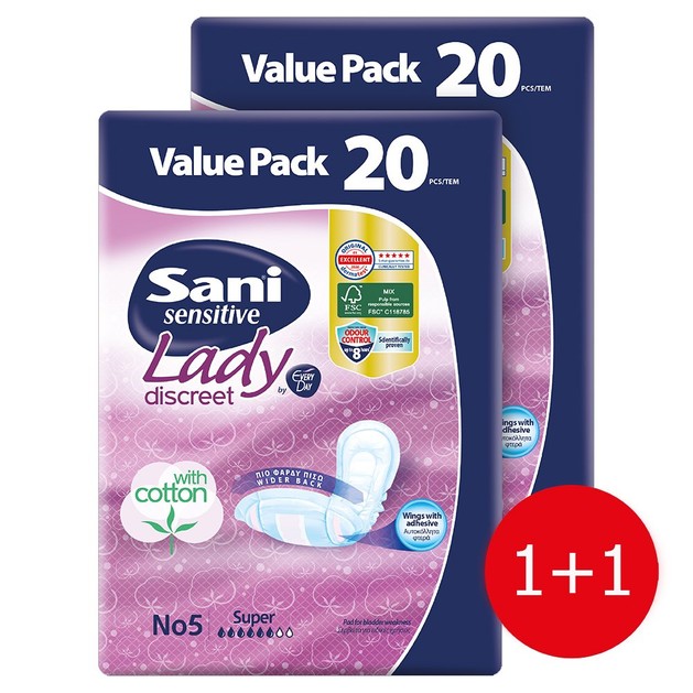 Sani Πακέτο Προσφοράς Sensitive Lady Discreet No5 Super για Ελαφράς Μορφής Ακράτεια & Άλλες Ειδικές Χρήσεις 2x20 Τεμάχια Sani Πακέτο Προσφοράς Sensitive Lady Discreet No5 Super για Ελαφράς Μορφής Ακράτεια & Άλλες Ειδικές Χρήσεις 2x20 Τεμάχια