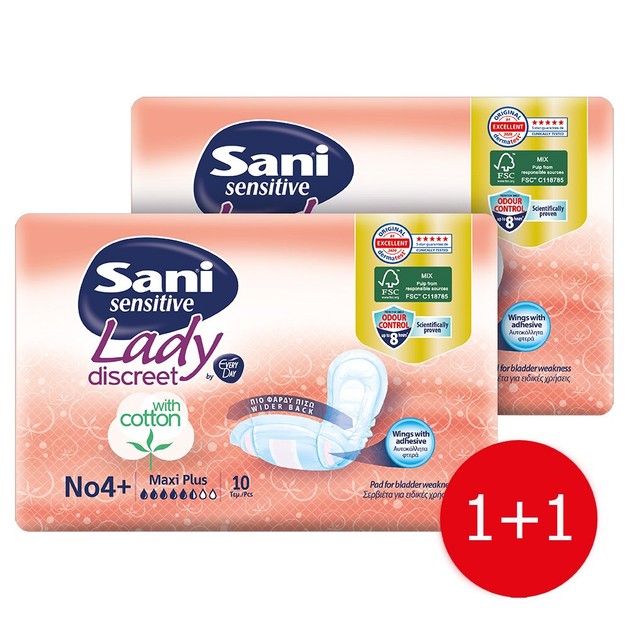 Sani Πακέτο Προσφοράς Sensitive Lady Discreet Maxi Plus No 4+ Σερβιέτες Ακράτειας με Βαμβάκι 2x10 Τεμάχια σε Ειδική Τιμή Sani Πακέτο Προσφοράς Sensitive Lady Discreet Maxi Plus No 4+ Σερβιέτες Ακράτειας με Βαμβάκι 2x10 Τεμάχια σε Ειδική Τιμή