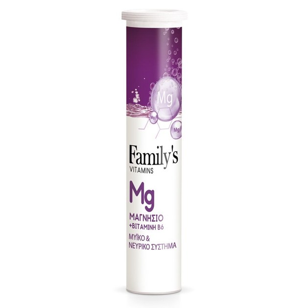 Δώρο Family\'s Vitamins Μαγνήσιο + Βιταμίνη B6 Συμπλήρωμα Διατροφής, Φυσιολογική Λειτουργία του Μυϊκού, Νευρικού Συστήματος 20s Δώρο Family\'s Vitamins Μαγνήσιο + Βιταμίνη B6 Συμπλήρωμα Διατροφής, Φυσιολογική Λειτουργία του Μυϊκού, Νευρικού Συστήματος 20s