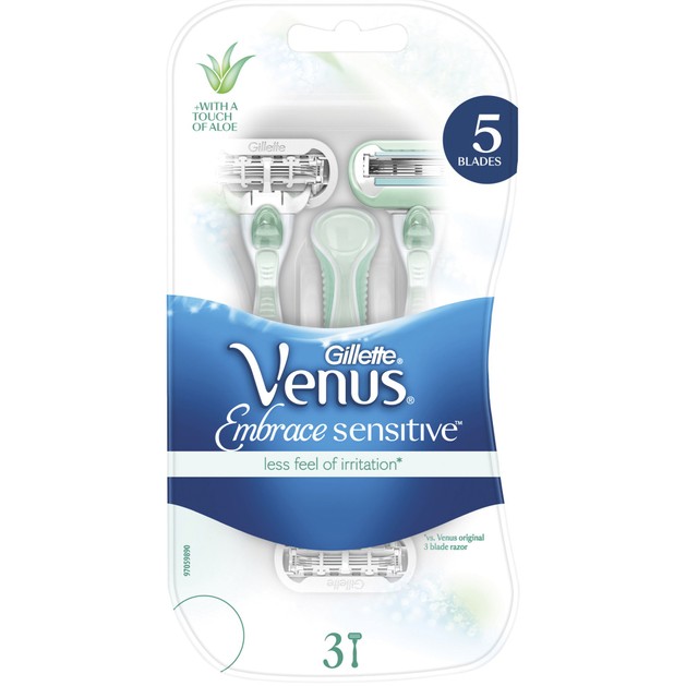 Gillette Venus Embrace Sensitive Ξυραφάκια με 5 Λεπίδες & Προστατευτική Λιπαντική Ταινία με Αλόη 3 Τεμάχια Gillette Venus Embrace Sensitive Ξυραφάκια με 5 Λεπίδες & Προστατευτική Λιπαντική Ταινία με Αλόη 3 Τεμάχια