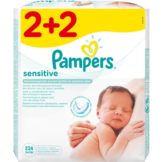 Pampers Πακέτο Προσφοράς Sensitive Wipes 2+2 Δώρο, 4 x 56τμχ Pampers Πακέτο Προσφοράς Sensitive Wipes 2+2 Δώρο, 4 x 56τμχ