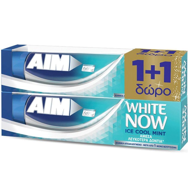 Aim Πακέτο Προσφοράς White Now Ice Cool Mint Οδοντόκρεμα για Άμεσα Λευκότερα Δόντια, με Δροσερή Γεύση Μέντα 1+1 Δώρο 2 x 75ml Aim Πακέτο Προσφοράς White Now Ice Cool Mint Οδοντόκρεμα για Άμεσα Λευκότερα Δόντια, με Δροσερή Γεύση Μέντα 1+1 Δώρο 2 x 75ml