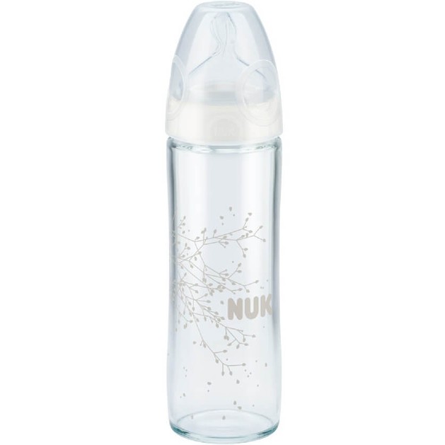 Nuk New Classic Γυάλινο Μπιμπερό με Θηλή Σιλικόνης Λευκό Μεγέθους 1 (0-6 Μηνών) Medium Οπή 240ml Nuk New Classic Γυάλινο Μπιμπερό με Θηλή Σιλικόνης Λευκό Μεγέθους 1 (0-6 Μηνών) Medium Οπή 240ml