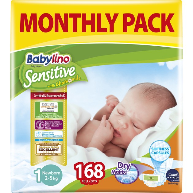 Babylino Sensitive Monthly Pack Newborn Νο1 (2-5kg) Βρεφικές Πάνες 168 τεμάχια Babylino Sensitive Monthly Pack Newborn Νο1 (2-5kg) Βρεφικές Πάνες 168 τεμάχια