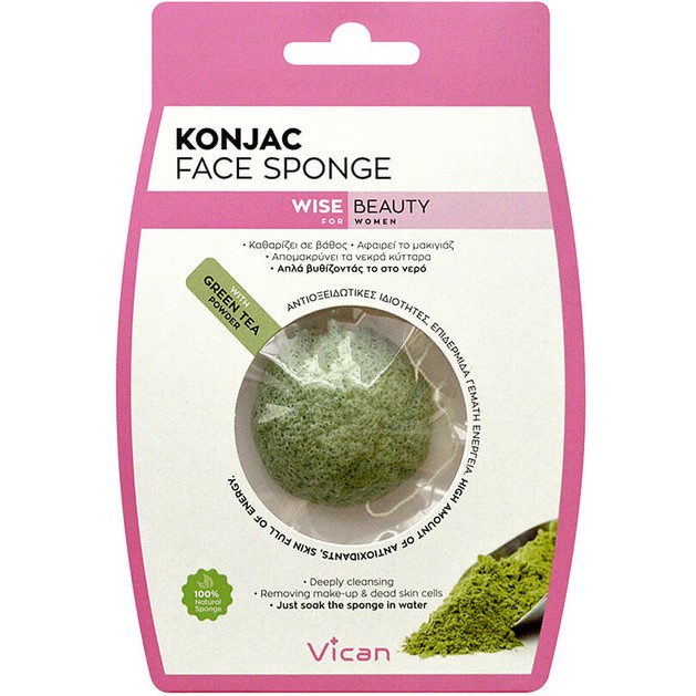 Vican Wise Beauty Konjac Face Sponge Green Tea Powder 1τμχ Vican Wise Beauty Konjac Face Sponge Green Tea Powder 1τμχ