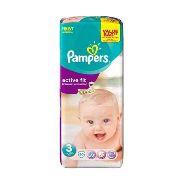 Pampers Active Fit Premium Protection No3 Midi (5-9kg), 50 πάνες Pampers Active Fit Premium Protection No3 Midi (5-9kg), 50 πάνες