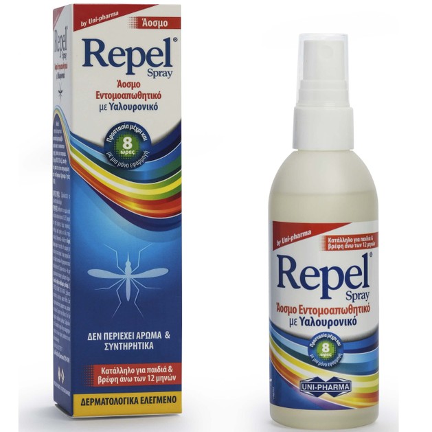 Uni-Pharma Repel Spray Άοσμο Εντομοαπωθητικό με Υαλουρονικό 100ml Uni-Pharma Repel Spray Άοσμο Εντομοαπωθητικό με Υαλουρονικό 100ml