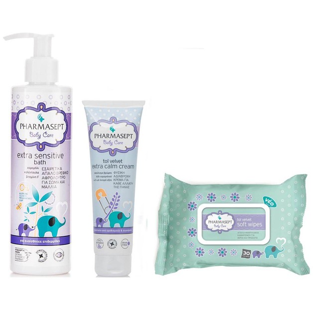 Pharmasept Σειρά Περιποίησης για το Μωρό Extra Sensitive Bath 250ml & Extra Calm 150ml & Wipes 30Τεμάχια Pharmasept Σειρά Περιποίησης για το Μωρό Extra Sensitive Bath 250ml & Extra Calm 150ml & Wipes 30Τεμάχια