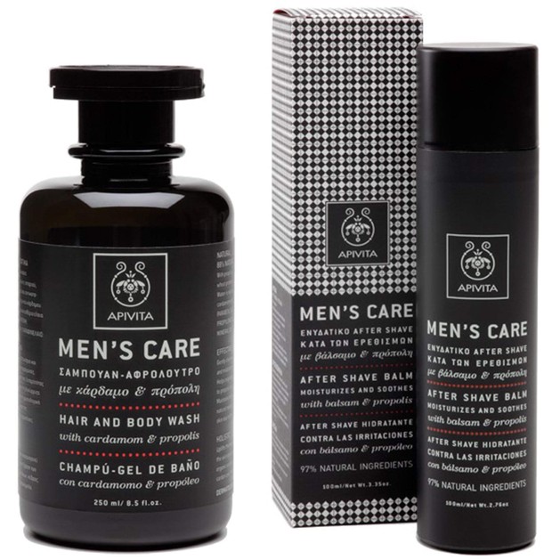 Apivita Πακέτο Προσφοράς Mens Care Σαμπουάν Αφρόλουτρο Με Κάρδαμο & Πρόπολη 250ml & Mens Care Ενυδατικό After Shave 100ml Apivita Πακέτο Προσφοράς Mens Care Σαμπουάν Αφρόλουτρο Με Κάρδαμο & Πρόπολη 250ml & Mens Care Ενυδατικό After Shave 100ml