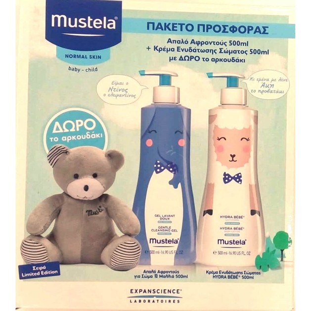 Mustela Πακέτο Προσφοράς Gel Lavant Doux Απαλό Αφροντούς 500ml & Body Lotion Γαλάκτωμα Σώματος 500ml & Δώρο Λούτρινο Αρκουδάκι Mustela Πακέτο Προσφοράς Gel Lavant Doux Απαλό Αφροντούς 500ml & Body Lotion Γαλάκτωμα Σώματος 500ml & Δώρο Λούτρινο Αρκουδάκι