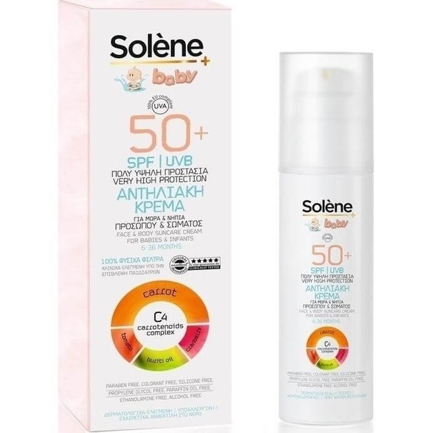 Solene Baby Face/Body Suncare Cream Spf50+ Αντηλιακή Κρέμα Υψηλής Προστασίας της Ευαίσθητης Επιδερμίδας για Μωρά - Νήπια 100ml Solene Baby Face/Body Suncare Cream Spf50+ Αντηλιακή Κρέμα Υψηλής Προστασίας της Ευαίσθητης Επιδερμίδας για Μωρά - Νήπια 100ml