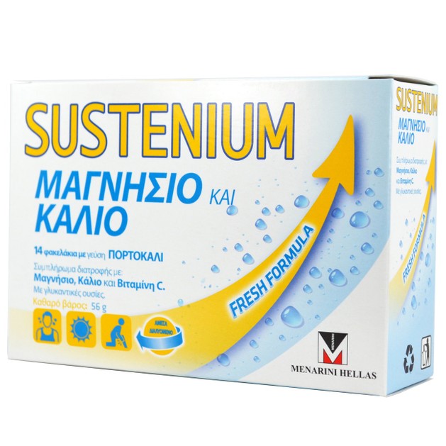 Menarini Sustenium Συμπλήρωμα Διατροφής με Μαγνήσιο, Κάλιο & Βιταμίνη C με Γεύση Πορτοκάλι 14Sachets Menarini Sustenium Συμπλήρωμα Διατροφής με Μαγνήσιο, Κάλιο & Βιταμίνη C με Γεύση Πορτοκάλι 14Sachets