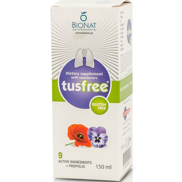 Bionat TusFree Συμπλήρωμα Διατροφής, Σιρόπι για τον Ξηρό, Παραγωγικό Βήχα & για την Ενίσχυση του Ανοσοποιητικού 150ml Bionat TusFree Συμπλήρωμα Διατροφής, Σιρόπι για τον Ξηρό, Παραγωγικό Βήχα & για την Ενίσχυση του Ανοσοποιητικού 150ml