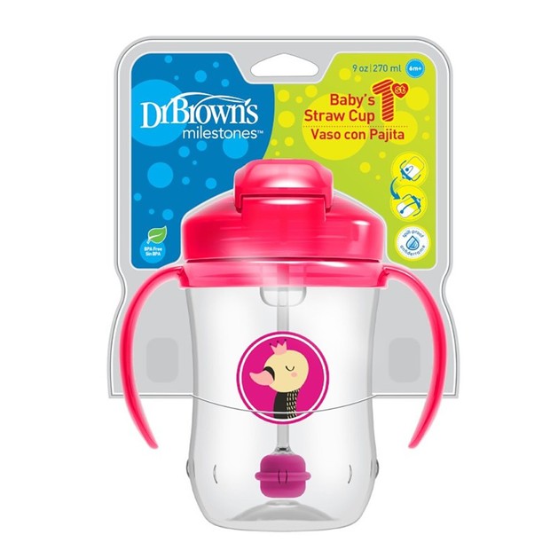 Dr Brown\'s Baby\'s First Straw Cup Κύπελλο με Εύπλαστο Καλαμάκι Ροζ TC91011 από 6 Μηνών 270ml Dr Brown\'s Baby\'s First Straw Cup Κύπελλο με Εύπλαστο Καλαμάκι Ροζ TC91011 από 6 Μηνών 270ml