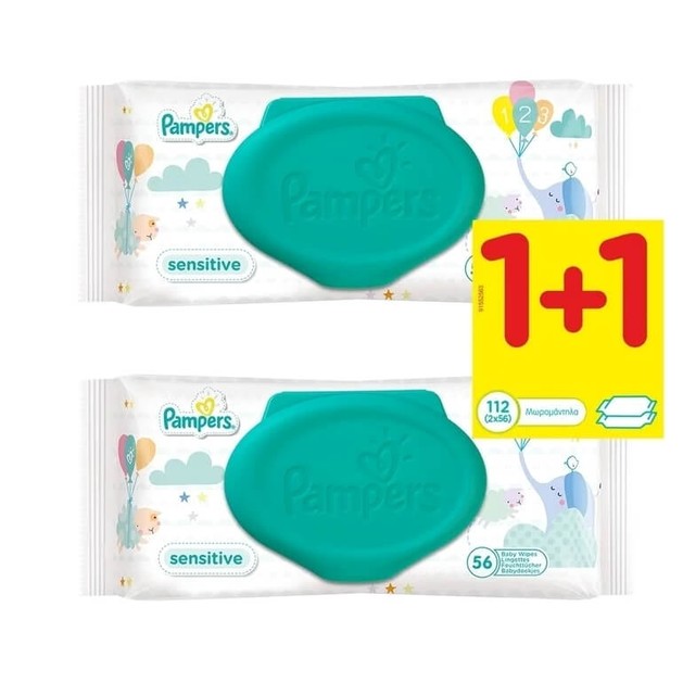 Pampers Πακέτο Προσφοράς Sensitive Wipes 1+1 Δώρο, 2 x 56τμχ Pampers Πακέτο Προσφοράς Sensitive Wipes 1+1 Δώρο, 2 x 56τμχ