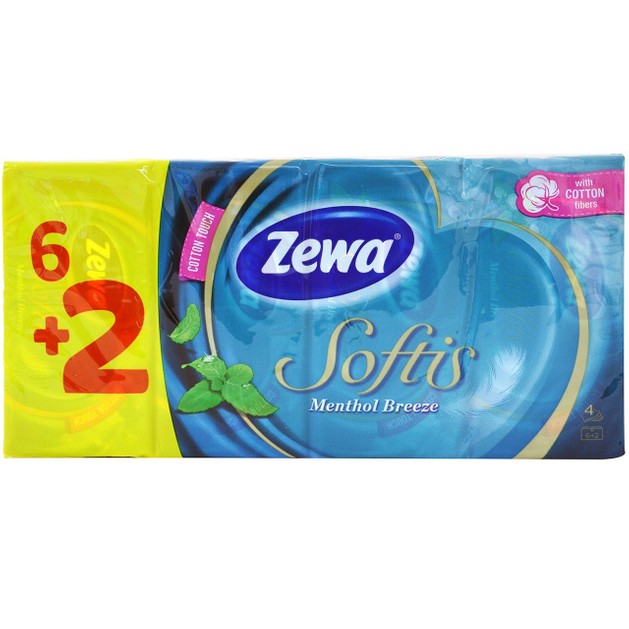 Zewa Softis Menthol Breeze Χαρτομάντηλα Τσέπης, 6+2τμχ Zewa Softis Menthol Breeze Χαρτομάντηλα Τσέπης, 6+2τμχ