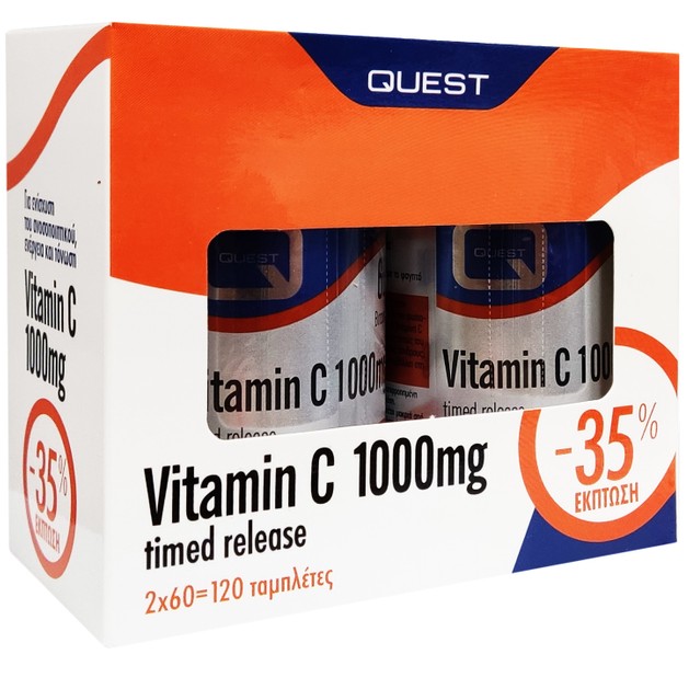 Quest Πακέτο Προσφοράς Vitamin C 1000mg Timed Release 2 x 60tabs, -35% Quest Πακέτο Προσφοράς Vitamin C 1000mg Timed Release 2 x 60tabs, -35%
