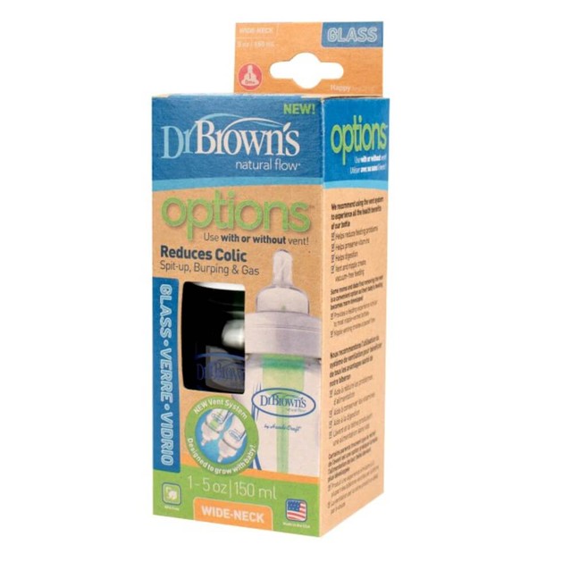 Dr. Brown\'s Natural Flow Γυάλινο Μπιμπερό με Φαρδύ Λαιμό με Θηλή Σιλικόνης 150ml WB 5100 Dr. Brown\'s Natural Flow Γυάλινο Μπιμπερό με Φαρδύ Λαιμό με Θηλή Σιλικόνης 150ml WB 5100