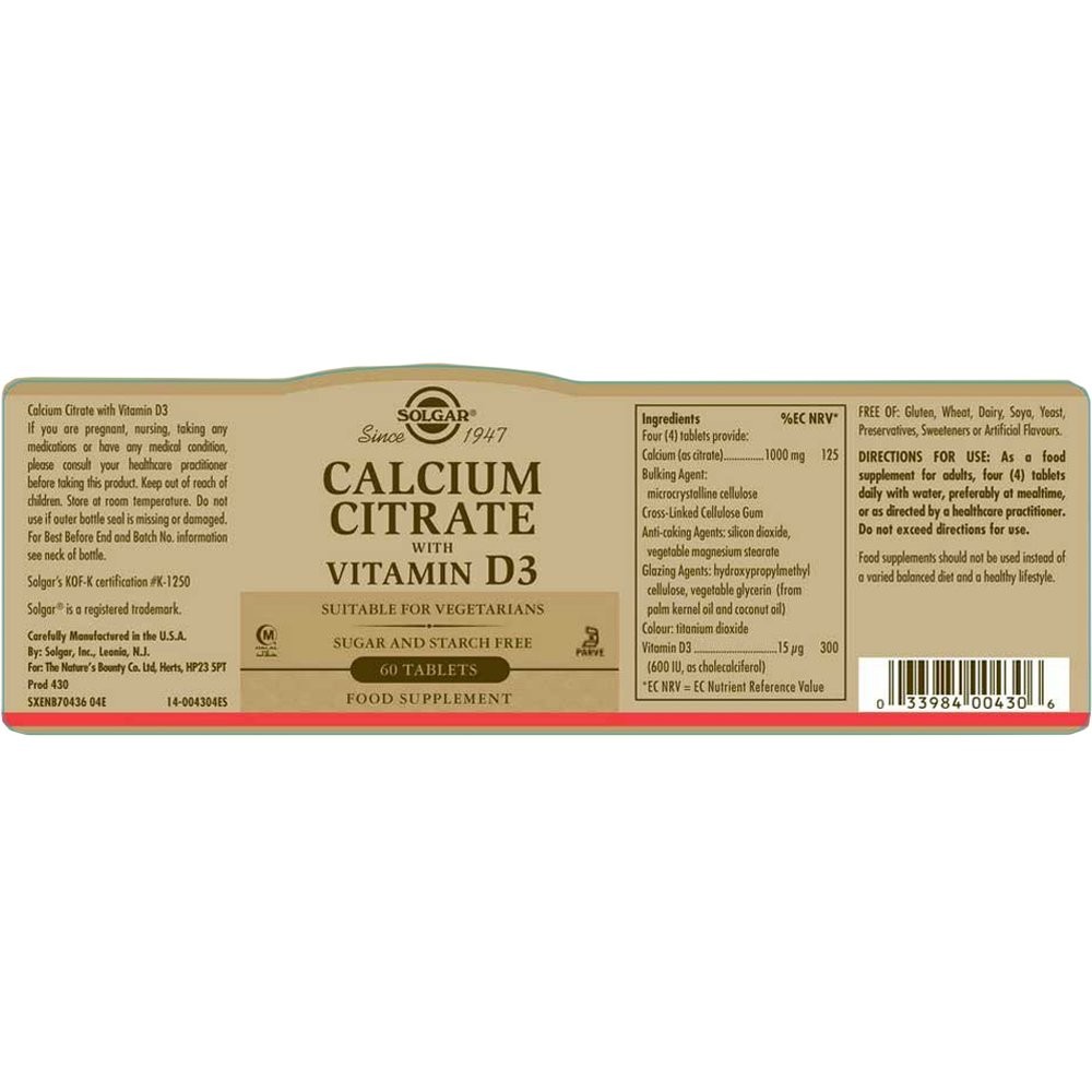 SOLGAR - Calcium Citrate with Vitamin D3 - 60tabs