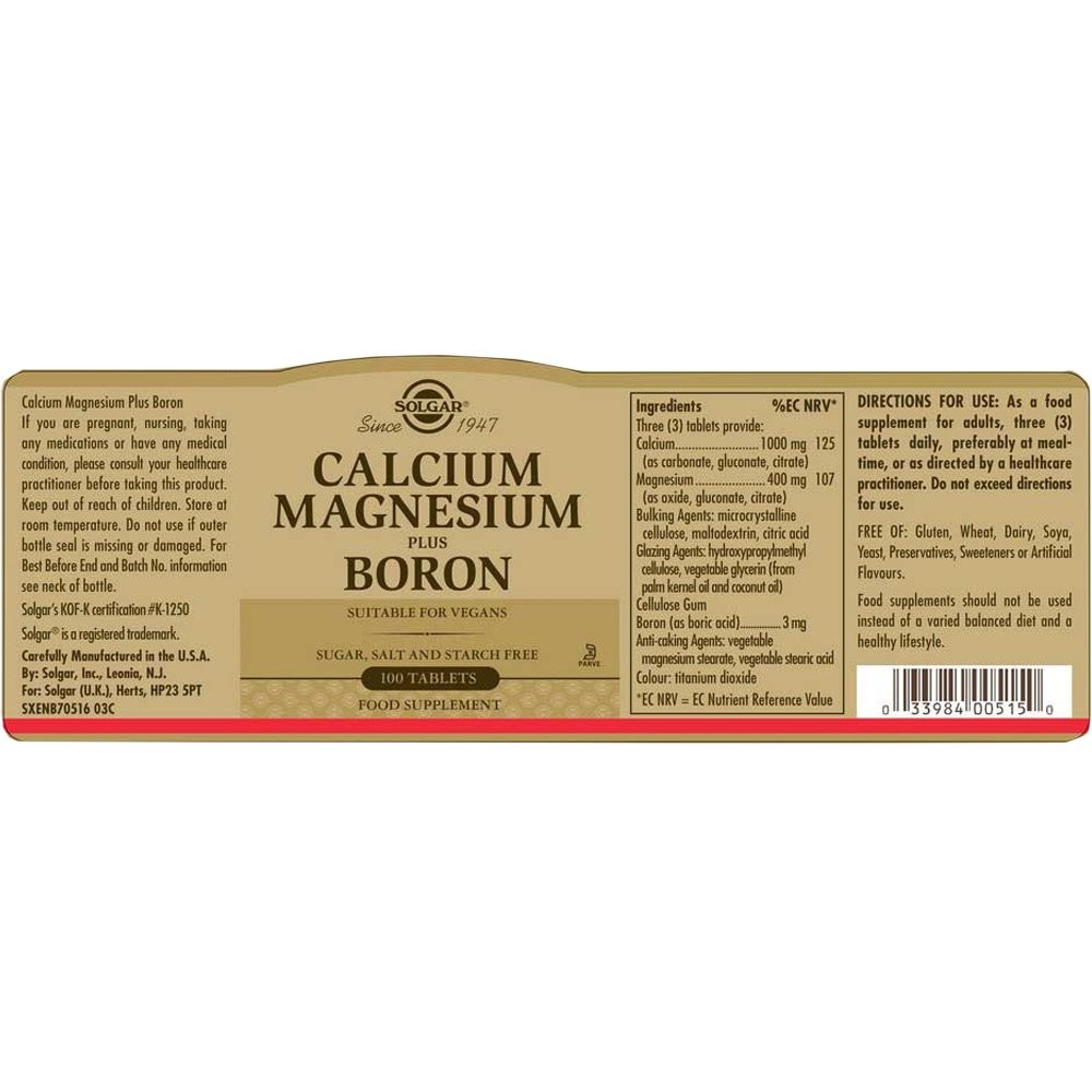 SOLGAR - Calcium Magnesium plus Boron - 100tabs