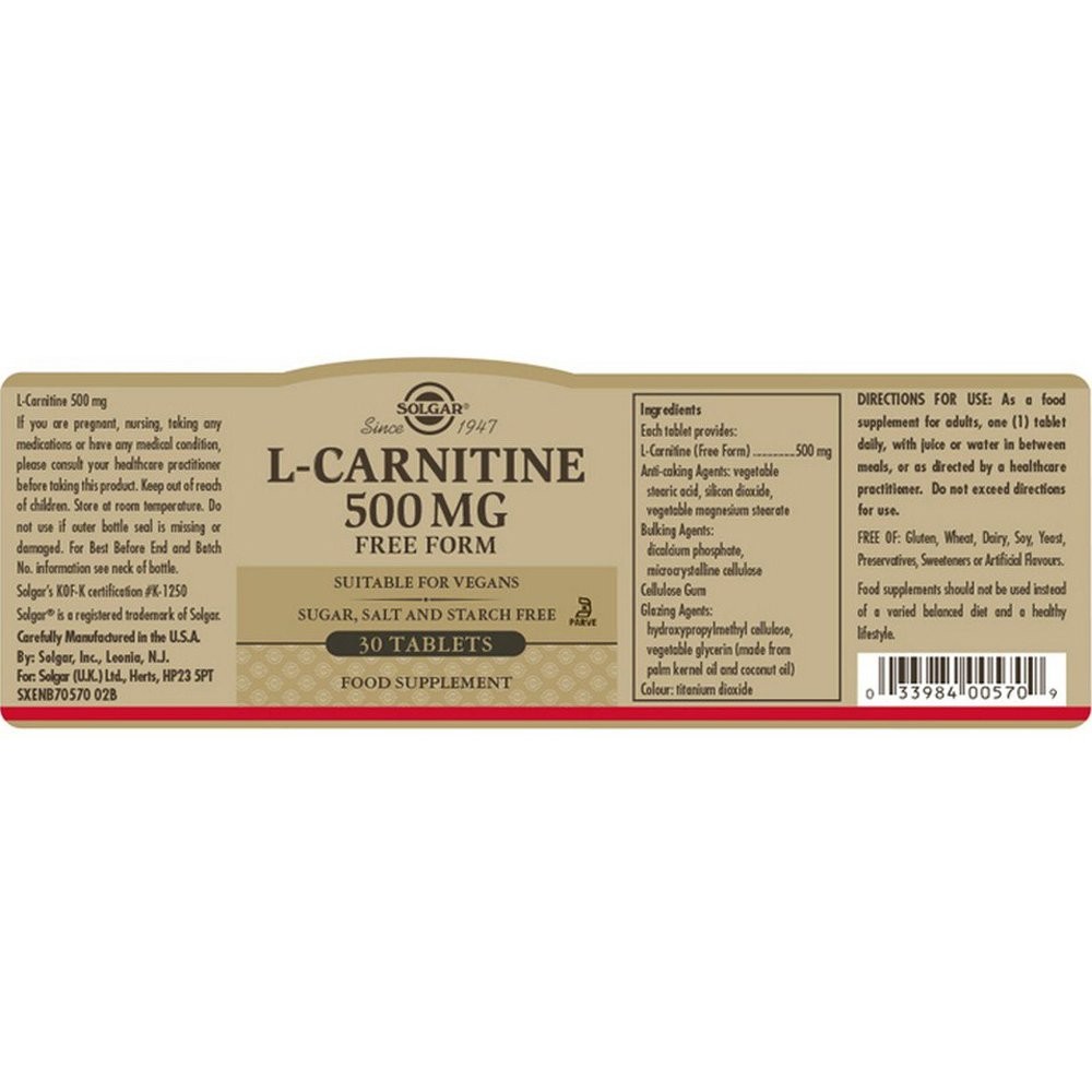 SOLGAR - L-Carnitine 500mg - 30tabs