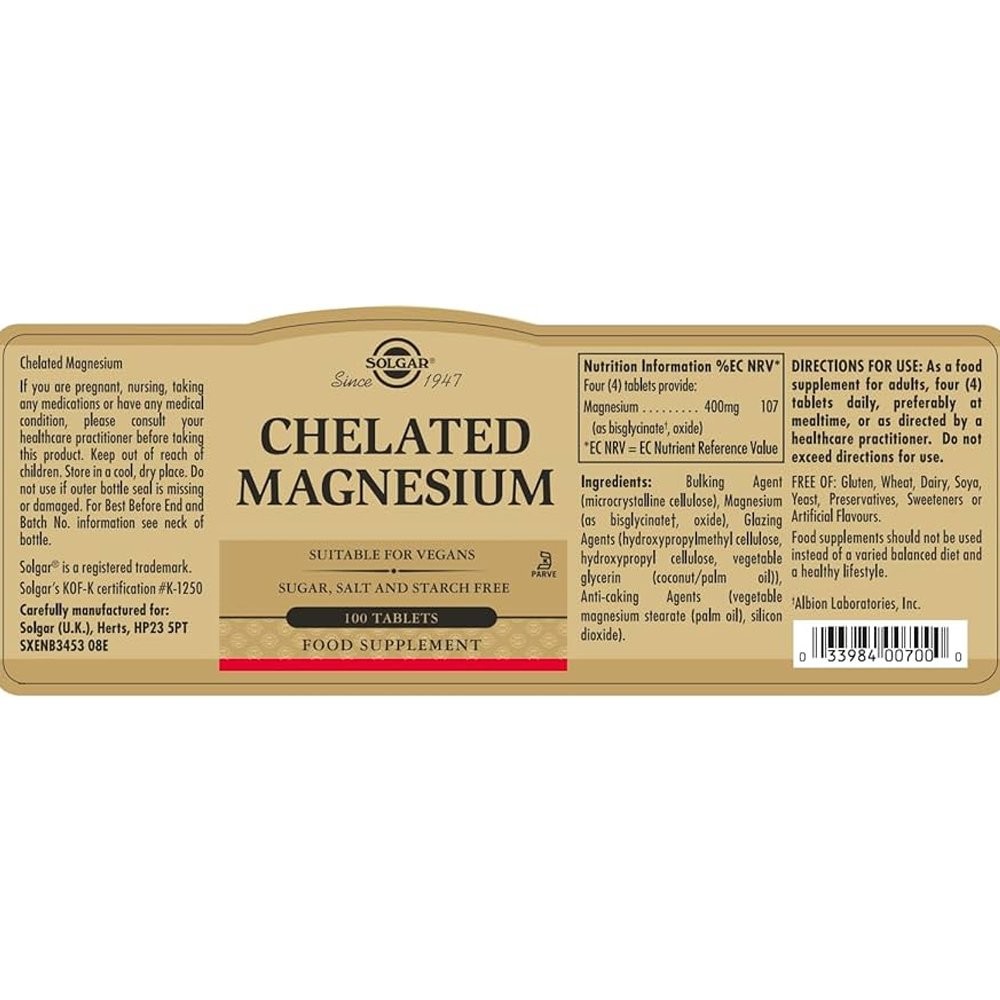 SOLGAR - Chelated Magnesium 100mg - 100tabs