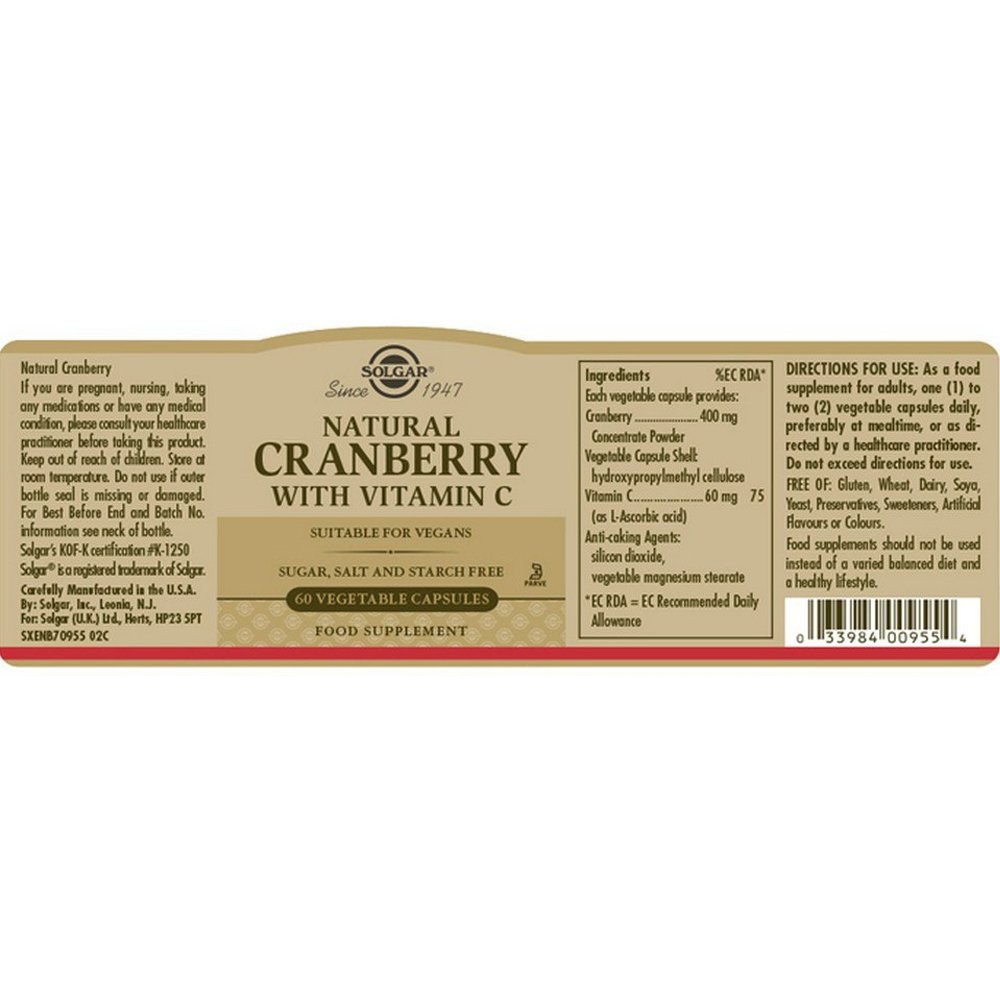 SOLGAR - Natural Cranberry with Vitamin C 400mg - 60caps