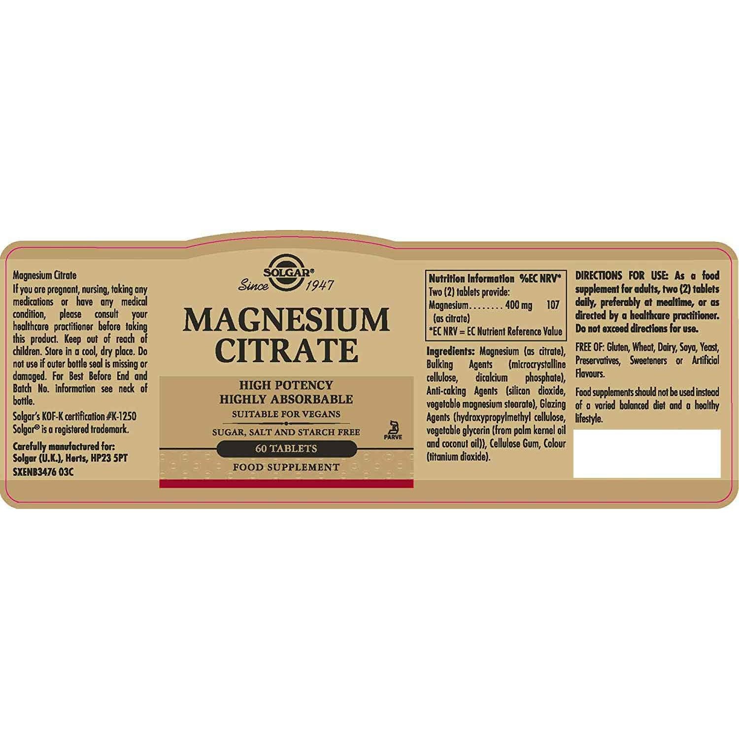SOLGAR - Magnesium Citrate - 60tabs