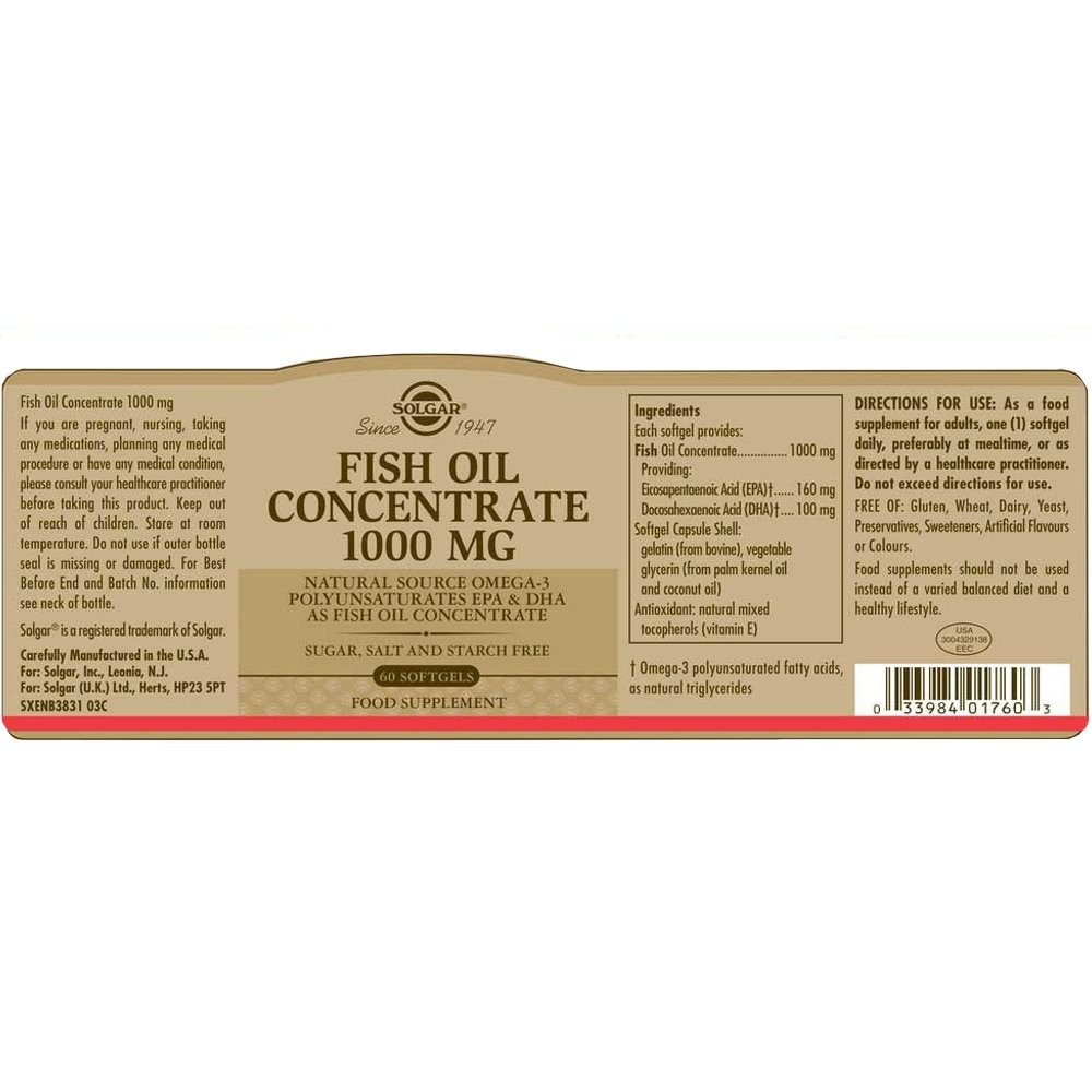 SOLGAR - Fish Oil Concentrate 1000mg - 60softgels
