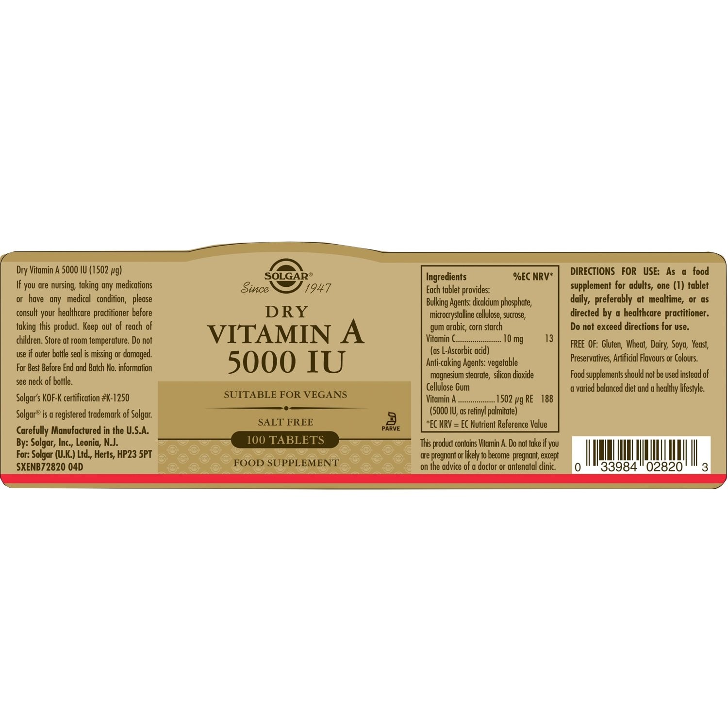 SOLGAR -  Vitamin A 5000IU - 100tabs
